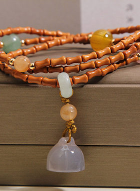 新中式橄榄核竹节手串女款国风多圈玉髓莲蓬吊坠复古气质文玩手链