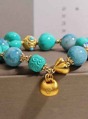 天然海纹石手链女轻奢小众精致高级感松石爱心福袋吊坠手串手饰品