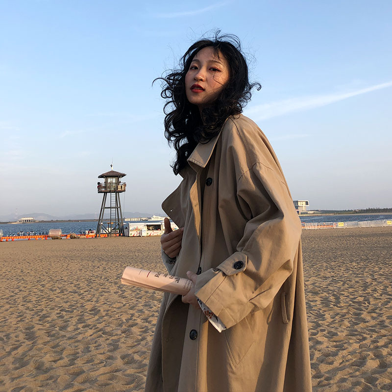 新款春秋气质宽松显瘦外套上衣 2019 卡其色风衣女中长款韩版 SCLB 新款春秋气质宽松显瘦外套上衣 2019 卡其色风衣女中长款韩版 SCLB