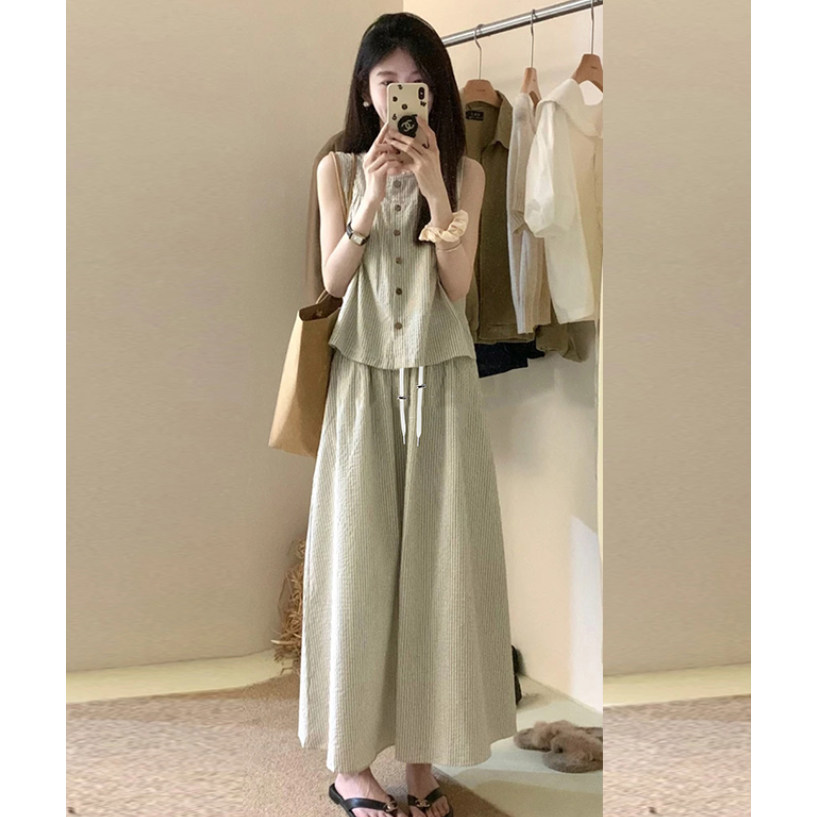 孕妇连衣裙套装夏2026新款条纹哺乳喂奶无袖衬衫上衣半身裙两件套,淘宝优惠券,粉丝福利购,淘宝优惠卷