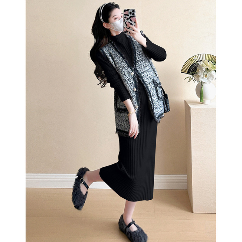 孕妇连衣裙套装秋冬2026新款小香风马甲内搭打底毛衣裙针织两件套,淘宝优惠券,粉丝福利购,淘宝优惠卷
