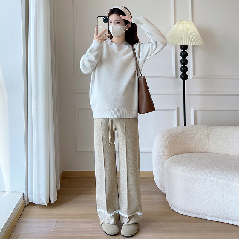 孕妇燕麦色套装秋冬2026新款加厚针织毛衣孕妈打底衫裤子两件套女,淘宝优惠券,粉丝福利购,淘宝优惠卷