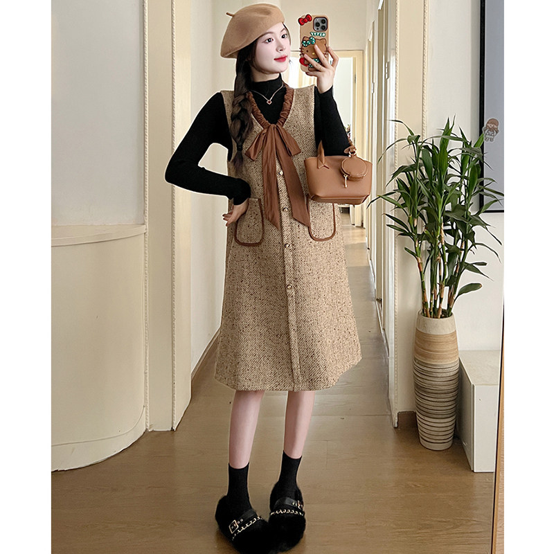 孕妇连衣裙套装秋冬2026新款韩版高级感小香风背心裙打底衫两件套,淘宝优惠券,粉丝福利购,淘宝优惠卷