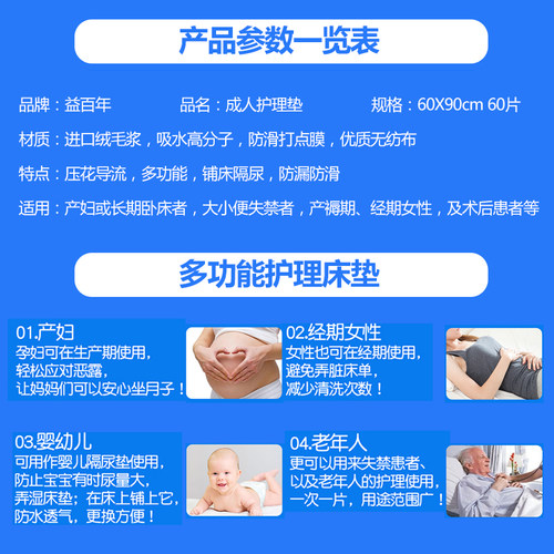 益百年成人护理垫L60X90老人隔尿垫老年人用尿垫尿不湿护垫防漏脏 - 图1