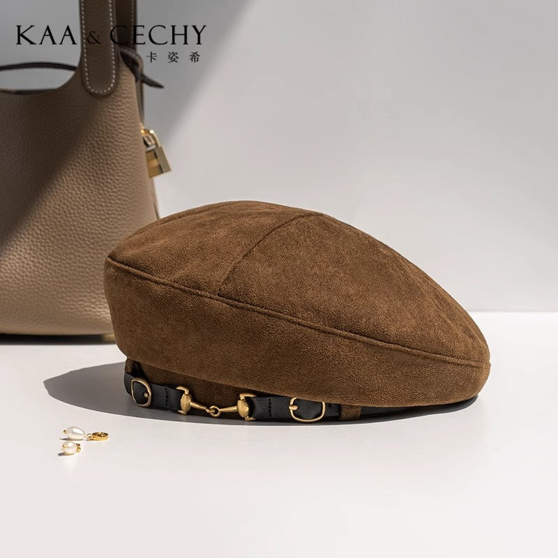 KAACECHY贝雷帽女2025新款秋冬季金属皮扣时尚气质轻奢帽子画家帽,淘宝优惠券,粉丝福利购,淘宝优惠卷