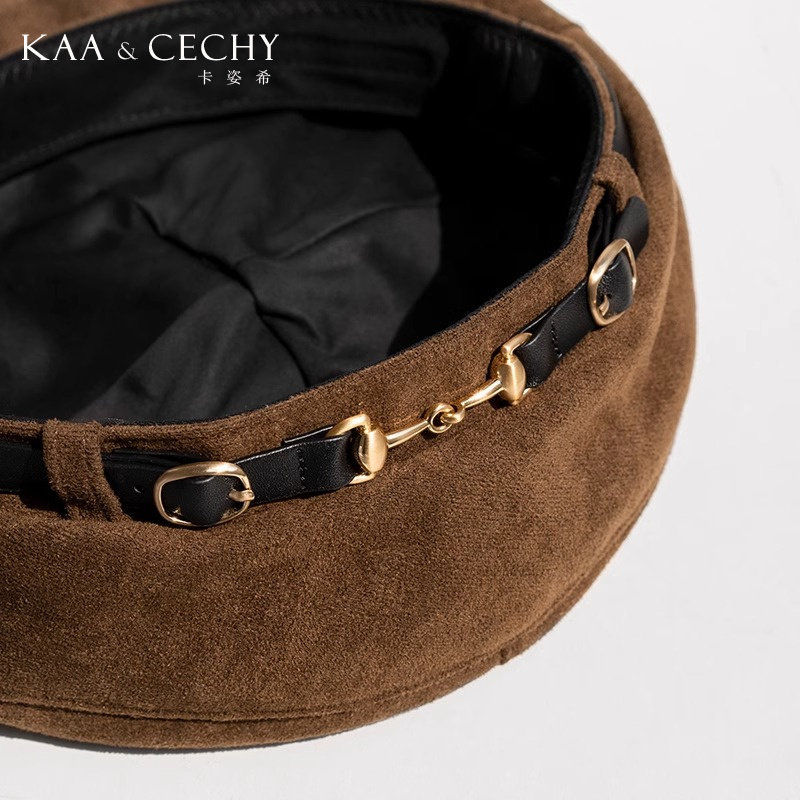 KAACECHY贝雷帽女2025新款秋冬季金属皮扣时尚气质轻奢帽子画家帽,淘宝优惠券,粉丝福利购,淘宝优惠卷