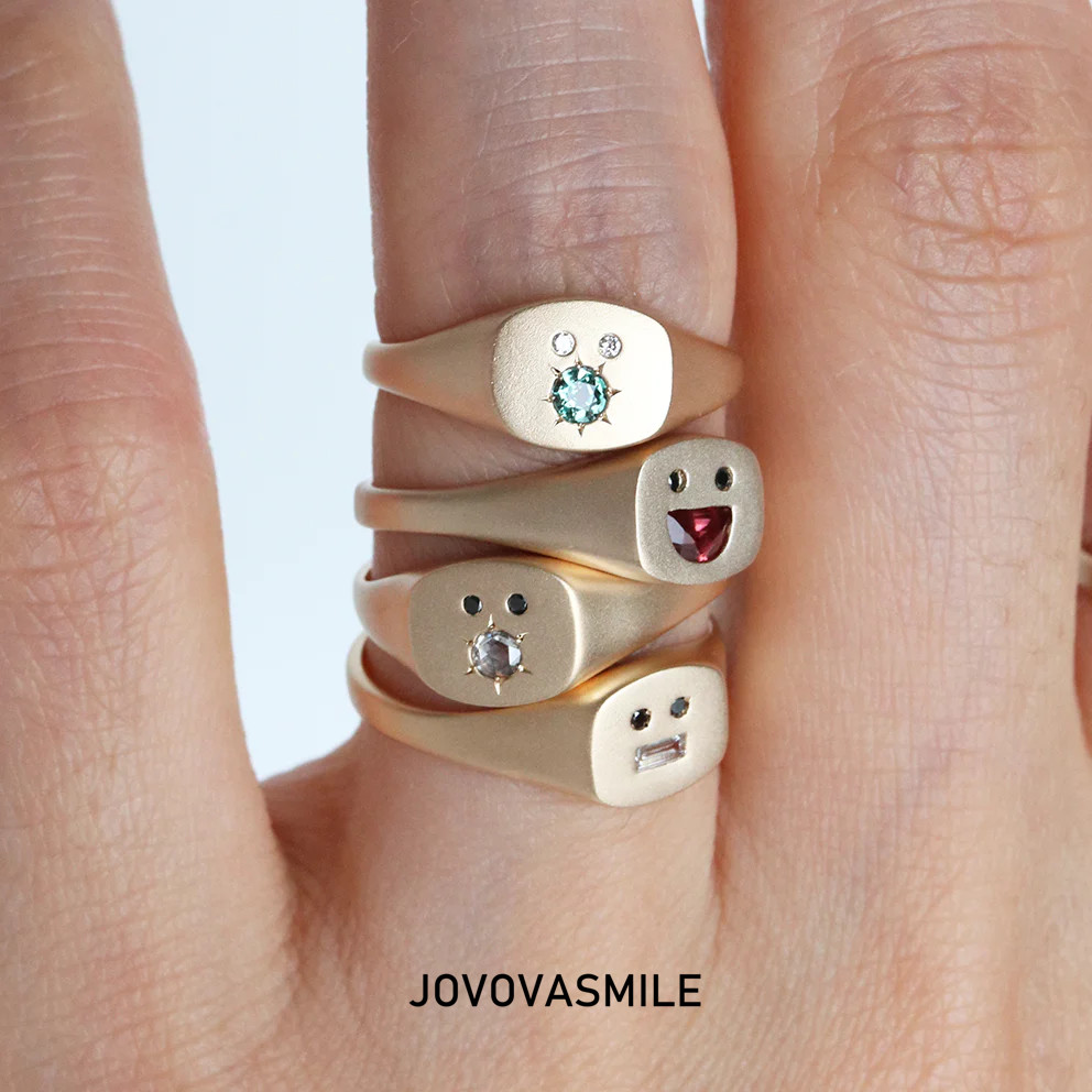 天然彩宝表情戒指镶嵌彩宝包金镶纯素金印章戒指微表情彩宝女戒