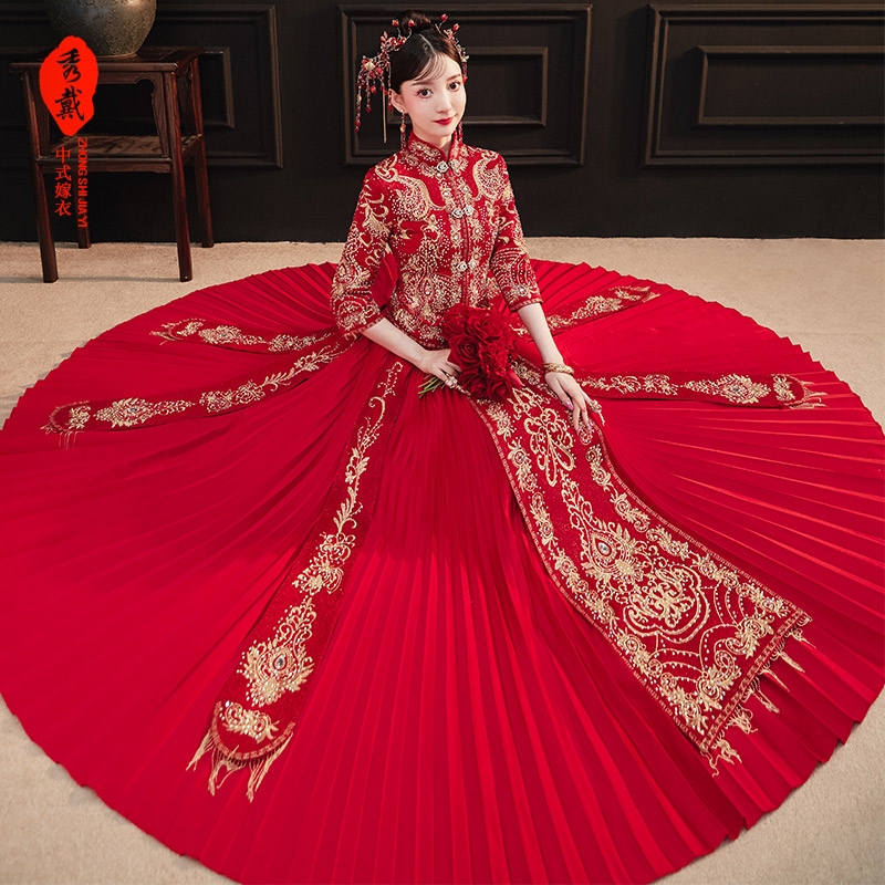 秀戴旗舰店秀禾服新款结婚修身显瘦敬酒服婚纱中式嫁衣小个子女新娘礼服0