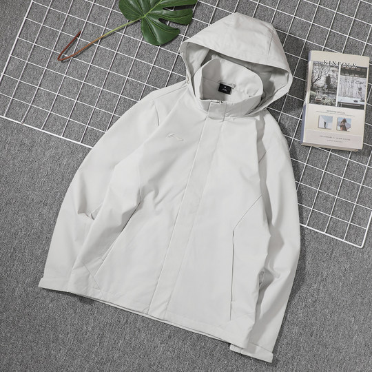 李宁团购系列防泼水运动风衣男2025秋季新款宽松舒适梭织连帽外套