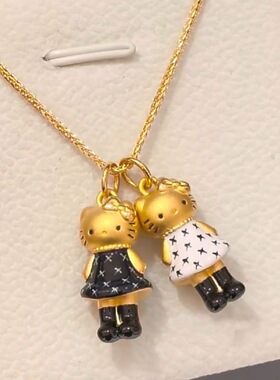 可爱轻奢珐琅长腿黑皮凯特猫猫吊坠吊坠项链送女友礼物