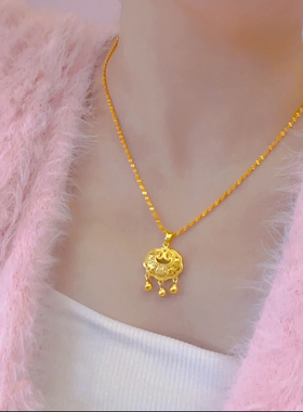 周家同款福字铃铛平安锁项链编制绳复古小众设计宫廷文艺锁骨链