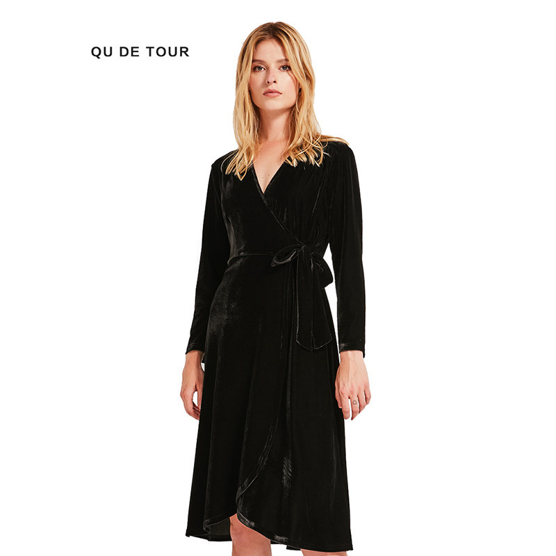 qu detour天鹅绒2020秋冬小连衣裙 QU DETOUR连衣裙