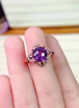 烟花纯银镀18k日韩紫水晶戒指