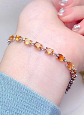 天然招财黄色宝石黄水晶手链女款S925银镶嵌晶体通透简约风系包邮