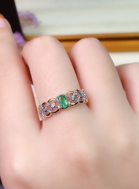 哥伦比亚祖母绿戒指个性宝石韩版