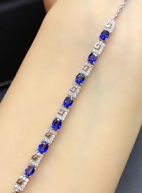 纯银大气回纹豪华风蓝宝石手链