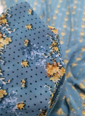 雪纺印花布料 3米35元 微透波点花朵连衣裙春夏装新款面料
