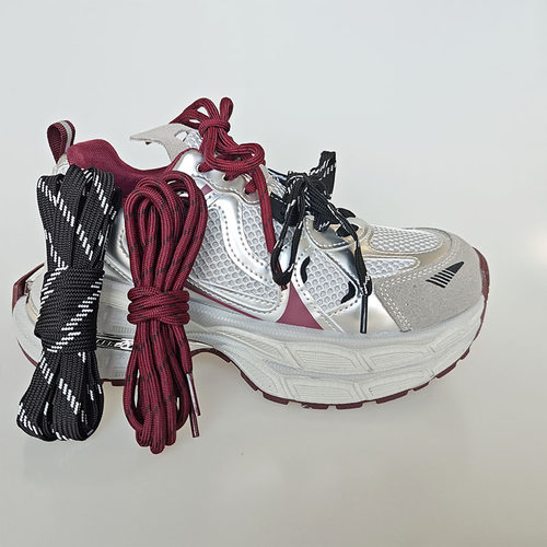 miu系鞋带双鞋带配老爹鞋运动鞋圆形扁宽红加黑安可拉红暗红深红 - 图0