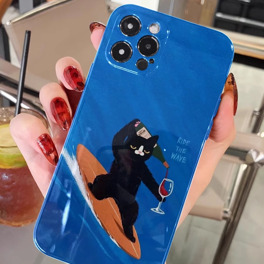醉酒猫冲浪iPhone16promax小米15苹果14华为mate60适用P70荣耀x50i磨砂双层x100玻璃magc7手机壳findx8硅胶软 - 图3