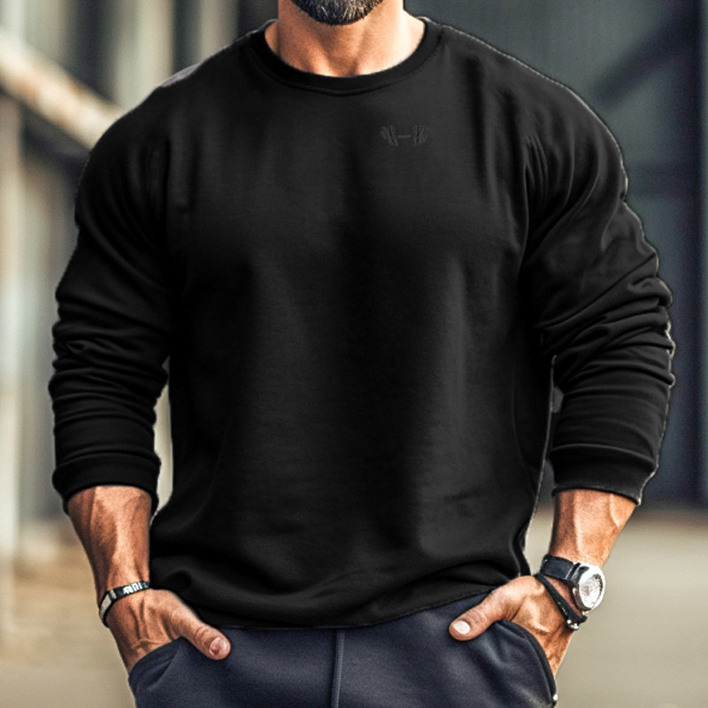 摇粒绒长袖保暖运动健身套头衫哑铃图案户外训练双面加绒宽松外套,淘宝优惠券,粉丝福利购,淘宝优惠卷