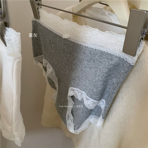 软软婴儿棉~杂灰色系包臀女士内裤 蕾丝边三角 纯棉底档 舒适中腰 - 图0