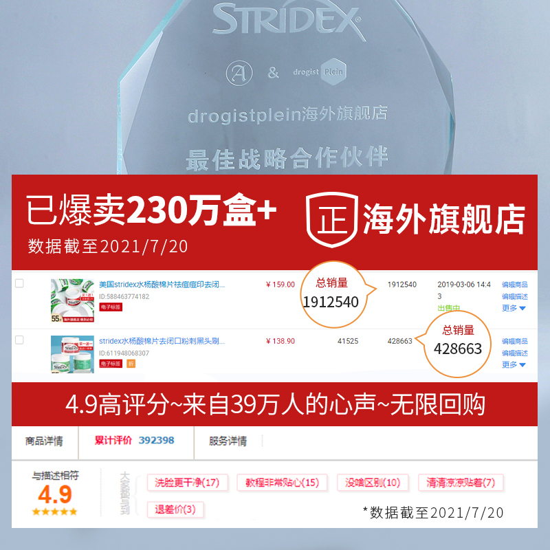 美国stridex水杨酸棉片祛痘痘印去闭口粉刺黑头女男酸清洁棉片刷