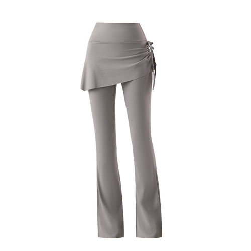 抽绳包臀裙裤女假两件打底裤高腰鲨鱼微喇裤普拉提运动健身瑜伽裤 - 图3