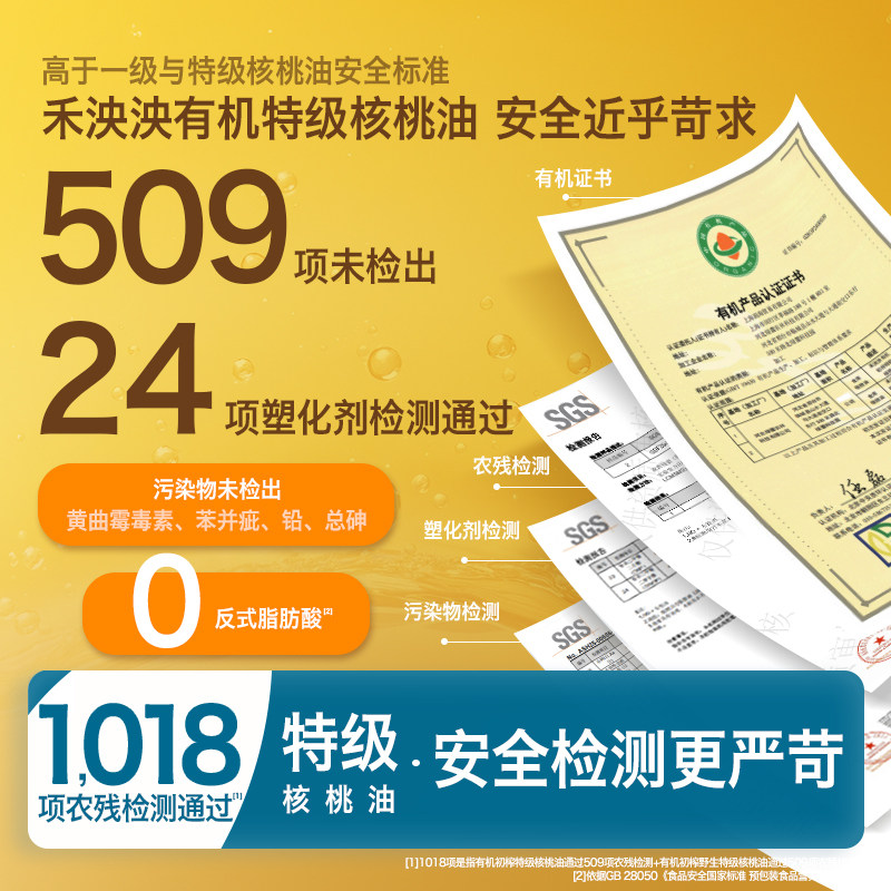 【活动专属定制款】禾泱泱有机初榨特级核桃油 野生核桃油 2罐