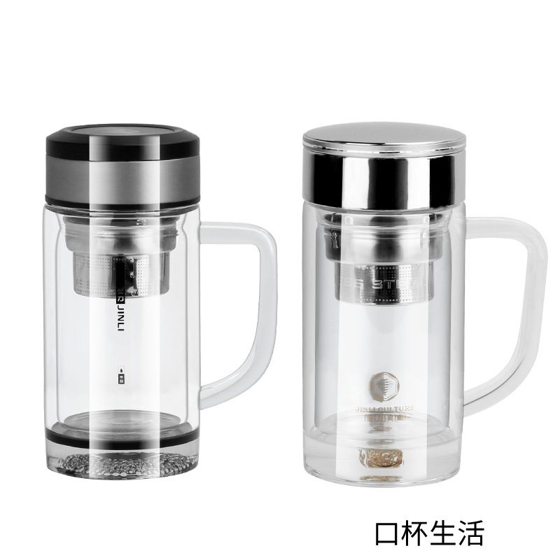 双层带把玻璃杯男女茶杯加厚防爆透明礼品家用办公商务大容量水杯 - 图3