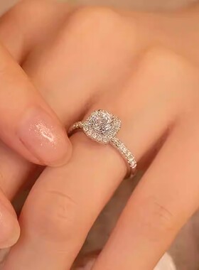 官方DR AAOZ莫桑石钻戒女纯银方糖1克拉戒指求婚订婚送女朋友礼物