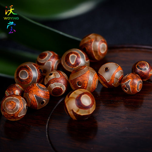 沃莹藏式三眼天珠玛瑙圆珠散珠金刚星月菩提配件DIY佛珠手串配饰 - 图1