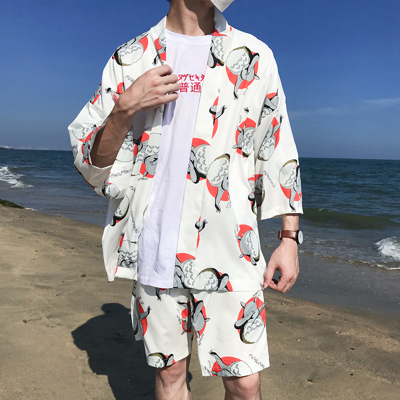 男女情侣宽松薄款半袖衬衣道袍 ins 日系浮世绘潮流七分袖和服开衫 男女情侣宽松薄款半袖衬衣道袍 ins 日系浮世绘潮流七分袖和服开衫