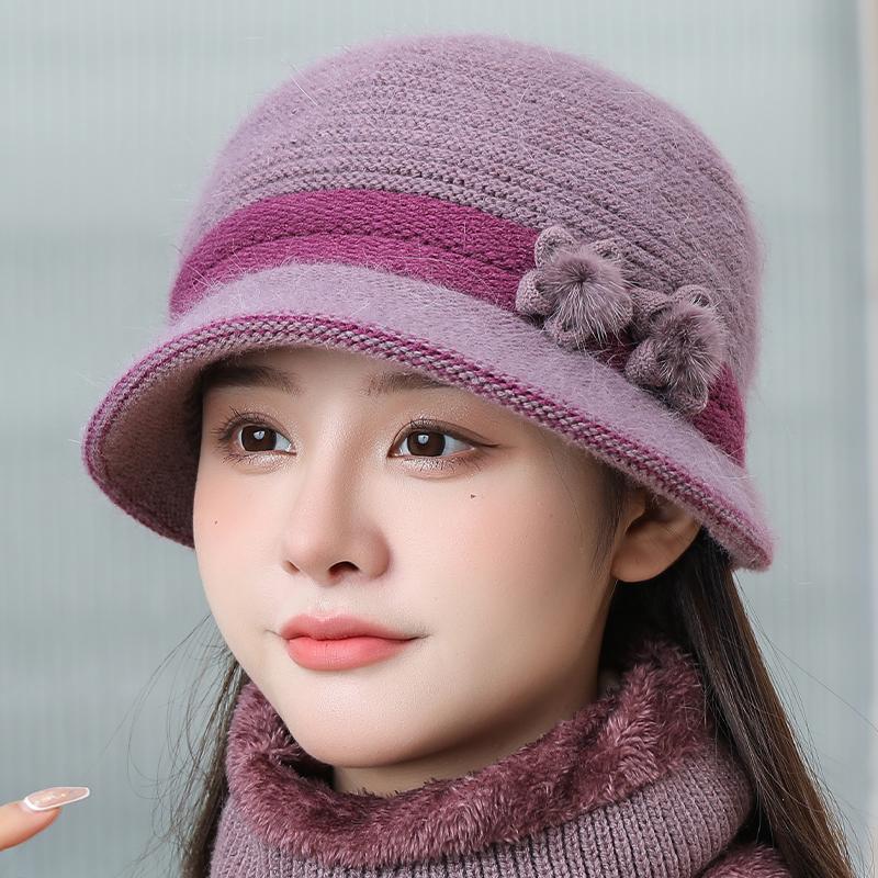 中老年人妈妈帽子女冬季洋气针织帽毛线帽加厚奶奶老太太保暖盆帽