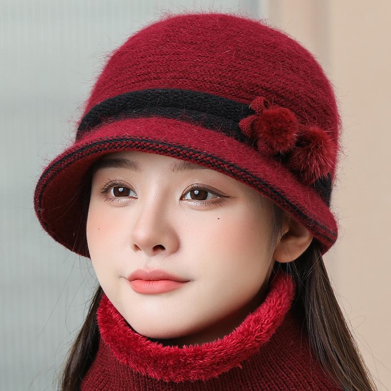 中老年人妈妈帽子女冬季洋气针织帽毛线帽加厚奶奶老太太保暖盆帽