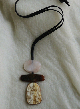 耳边铛129设计师款醋酸棕黑色几何圆形长款项链高级感简约毛衣链