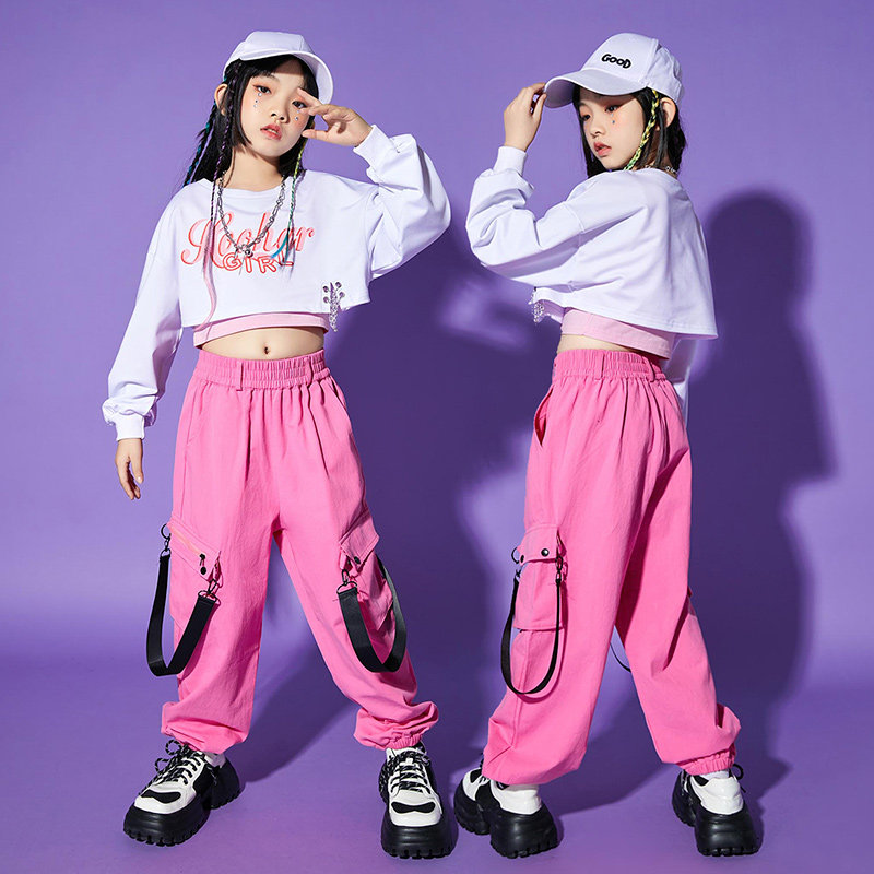 街舞儿童潮服夏季女童爵士舞服装嘻哈酷炫炸街女孩舞蹈训练表演服_虎窝淘