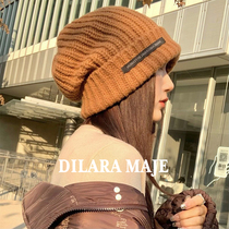 DILARA MAJE HAT Lady Autumn Winter Loose Knit Warm Heaps Pile Cold Hat Burst big head circumference wool cap