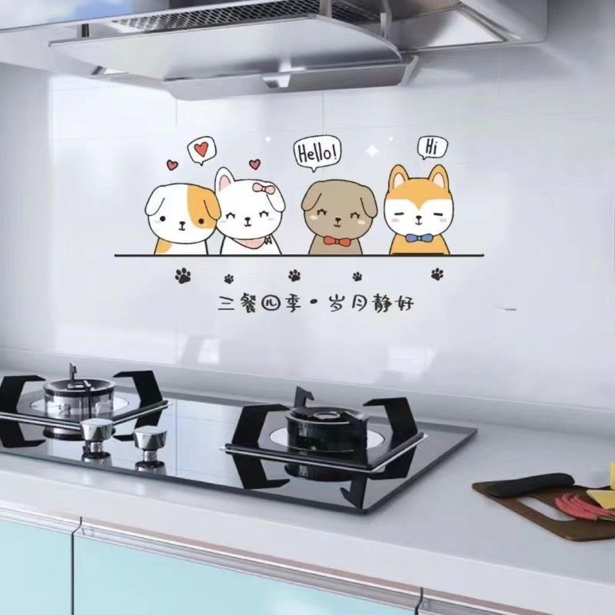 可爱小狗小猫厨房灶台防油耐高温墙贴装饰防油贴纸防水防潮油烟贴,淘宝优惠券,粉丝福利购,淘宝优惠卷