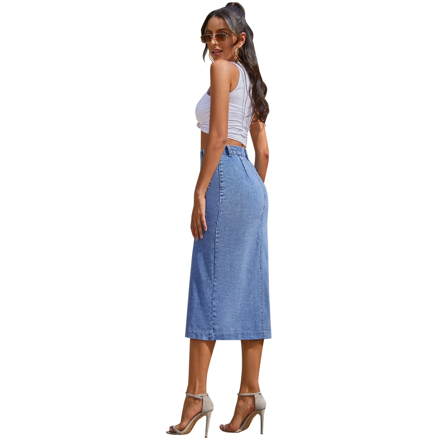 Denim Skirt Retro Long Summer Denim Skirts Girls High Waist-图2