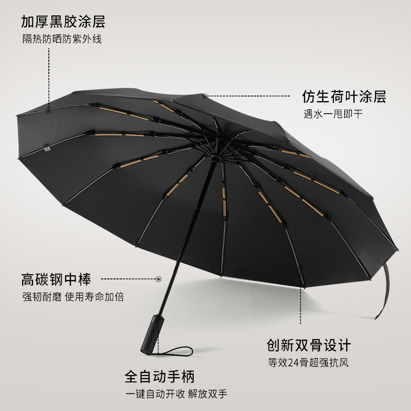全自动雨伞女晴雨两用男士太阳伞黑胶双人超大抗风暴加厚加大加固