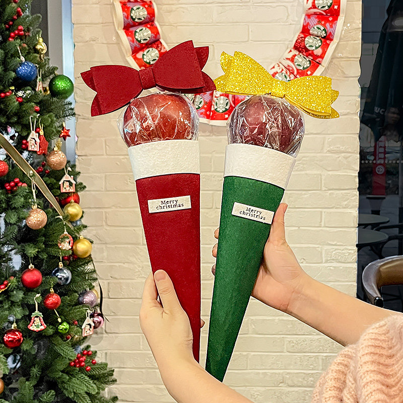 小红书2025平安果圣诞帽花束圣诞节礼物包装材料苹果袋送女友礼品