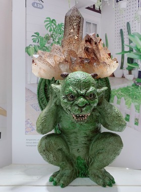 石像鬼 货源 树脂工艺品石头怪球托 水晶球矿标原石底座