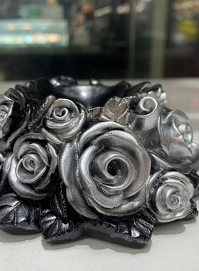 玫瑰花水晶球座 树脂工艺品摆件 天然玉石球托家居摆件