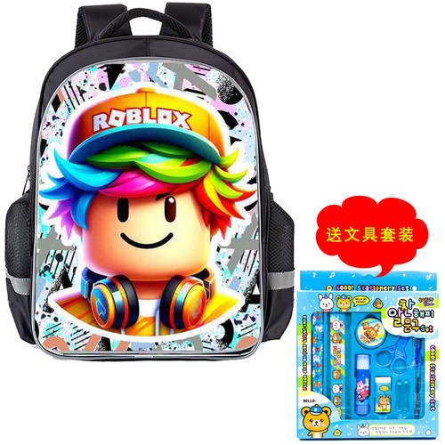 Roblox幼儿园通用书包男童送文具套装卡通可爱儿童双肩包简约双层 - 图1