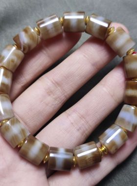 有玛瑙纹天珠一线药师玛瑙直切手链白肉白芯单圈男女手链