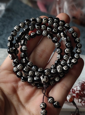 天然红肉虎牙保瓶大鹏三眼天珠圆珠项链108颗佛珠项链念珠手串链