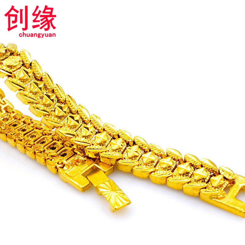 创缘黄金手链男士霸气宽面镀表链 创缘饰品手链