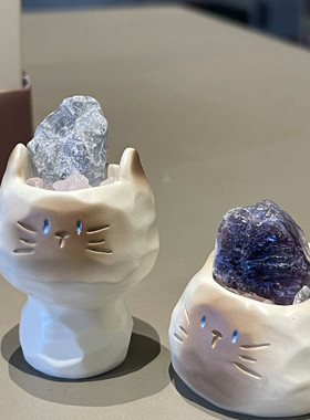 猫猫水晶盲盒原石可爱桌面摆件送同事女孩礼物汽车摆件玄关装饰品