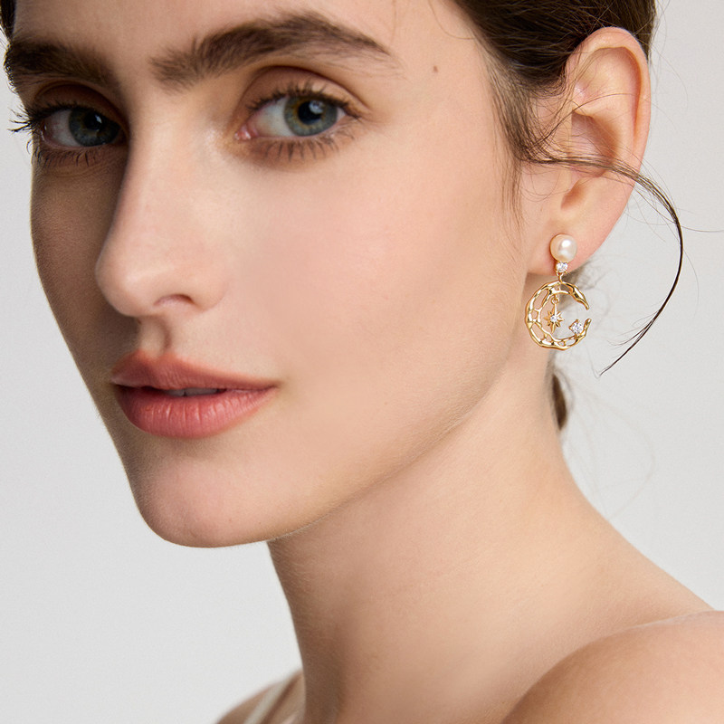 BRI.R/佰色传情S925银淡水珍珠日月星辰气质女耳钉耳环耳饰,淘宝优惠券,粉丝福利购,淘宝优惠卷