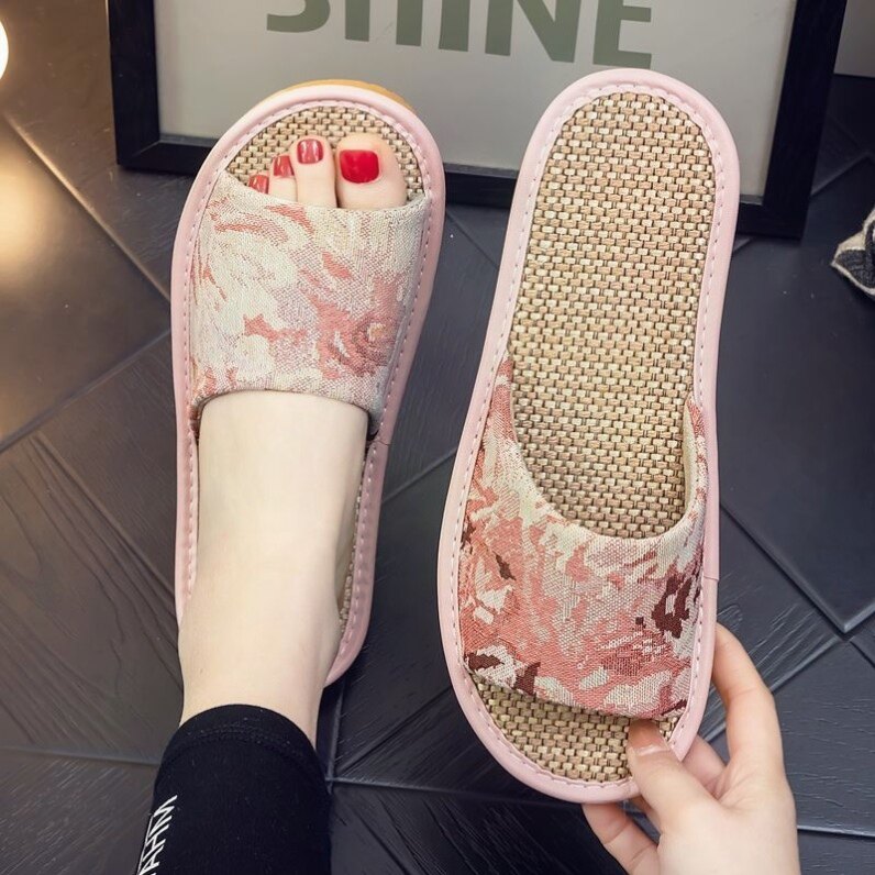New Chinese style summer linen slippers for men and women at home indoor non-slip comfortable soft bottom breathable household fabric slippers
